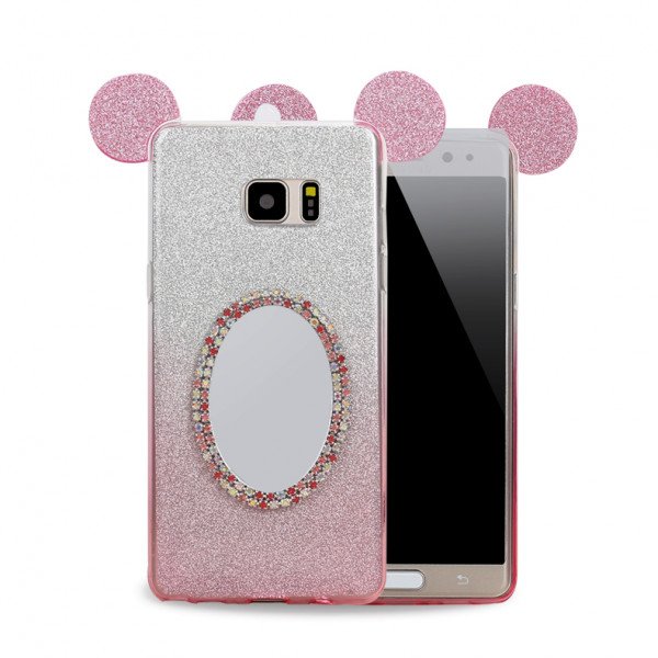 Wholesale Galaxy Note FE / Note Fan Edition / Note 7 Minnie Diamond Star Mirror Case (Hot Pink)